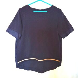 Peruzzi Italy Navy Mixed Media Short Sleeve High Low Top Size 42